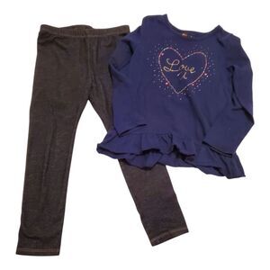 Love U Glittery Ruffle Bottom Long Sleeve T-Shirt & Denim Jeggings Set - 0004